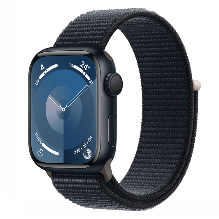 Apple Watch Series 9 41 毫米铝合金表壳搭配午夜运动型扣，一种尺寸 (GPS) (MR8Y3QF/A)